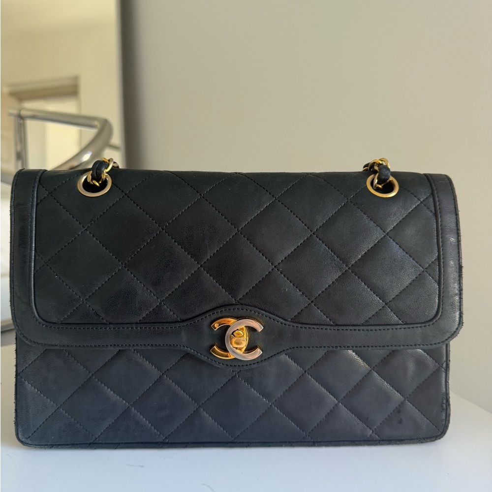 Chanel Two Tone CC Flap Bag Quilted Lambskin